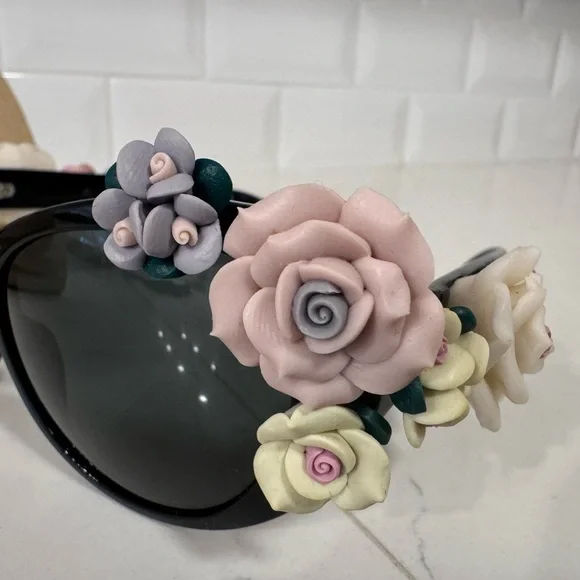 Dolce & Gabbana Floral Embellished Black Sunglasses - Picture 4 of 10